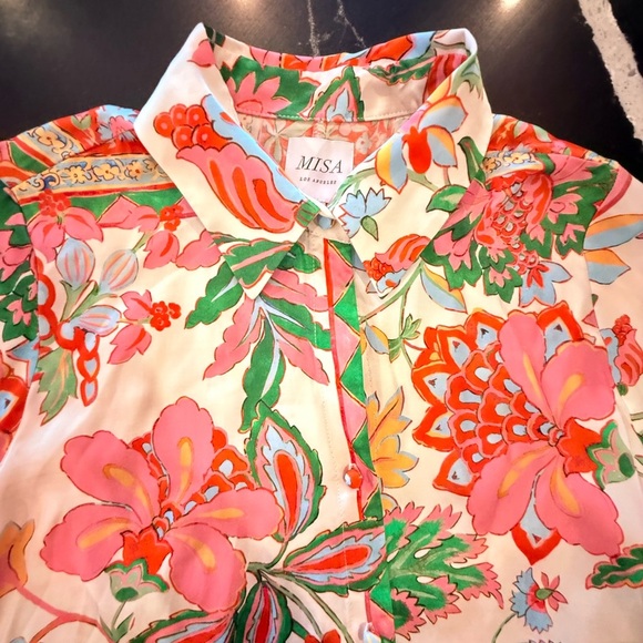 Misa Los Angeles Floral Button Down Shirt - Pink, Green, Red - Picture 7 of 11